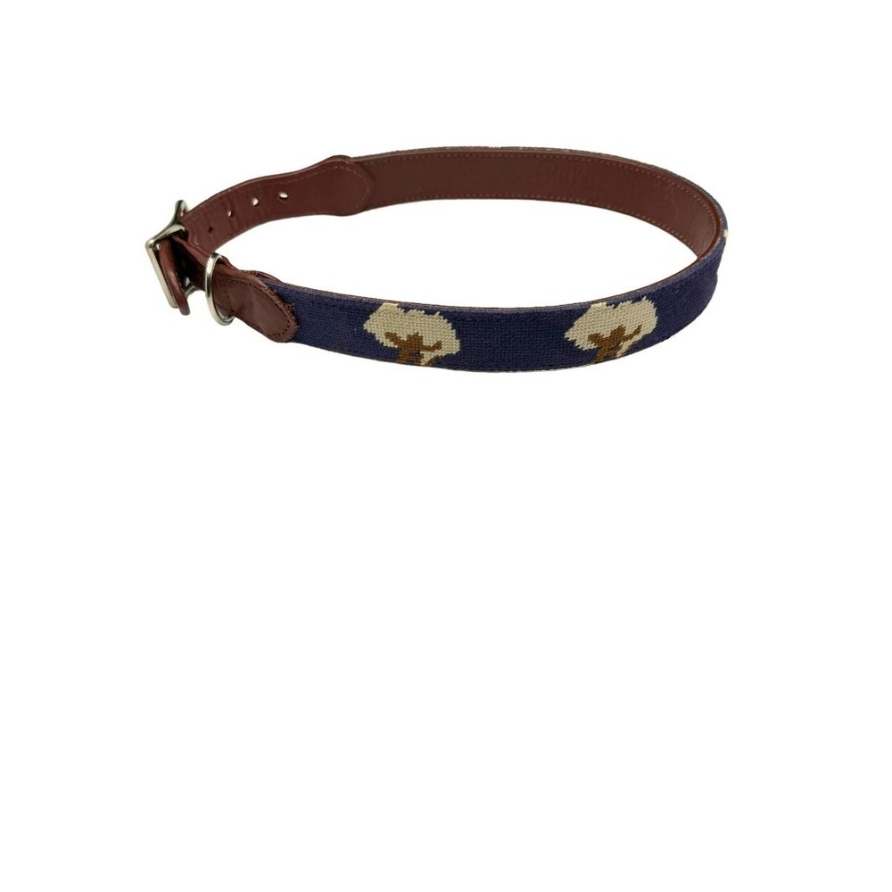 Asher Riley Cotton Ball On Navy Needlepoint Dog Collar Size Large